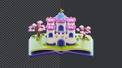 Castillo 3D en la animación de un libro de cuentos de hadas