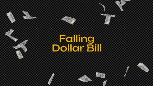 Realistic Falling 100 Dollar Bills Animation with Alpha Channel