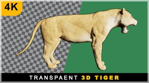3D Realistic Render Cartoon Tiger Running On Transparent Background