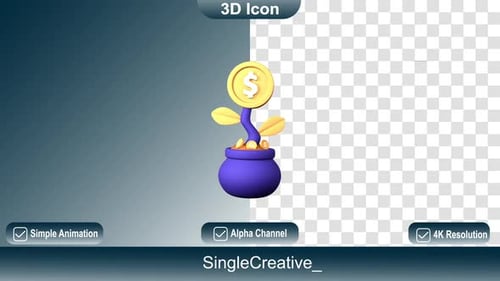 3D Animated Dollar Coin Plant Growth Icon