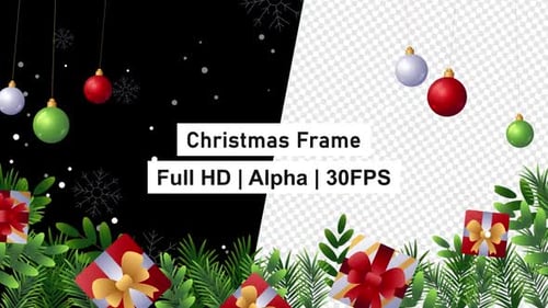 Animated Christmas Frame with Ornaments and Gifts