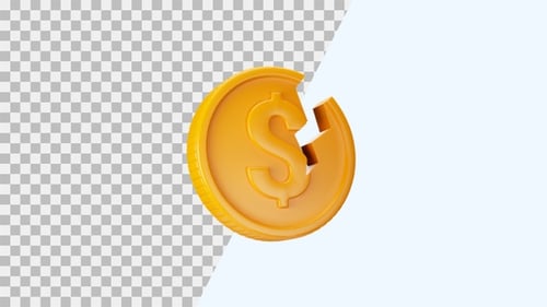 3D Animated Gold Dollar Coin Breaking Apart