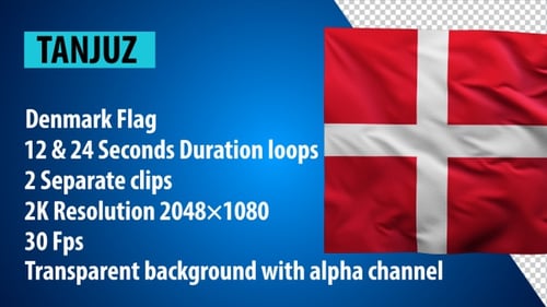 Waving Denmark National Flag Animation with Alpha Channel