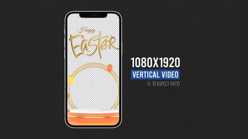 Happy Easter 3D Text Reveal with Podium and Golden Rings