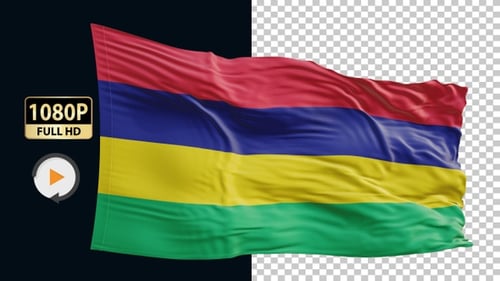 Realistic Waving Flag with Red Blue Yellow Green Stripes