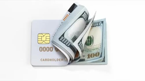 Credit card with dollar banknotes. Online banking or wallet, finance and investment concept.