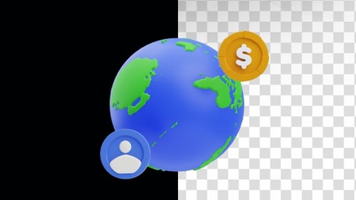 Animated 3D Globe with User and Dollar Icons