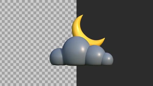 Modern 3D Animated Cloud and Crescent Moon Icon