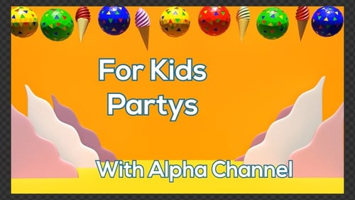 Kids Party Celebration Intro with Animated Ice Cream and Polygonal Spheres