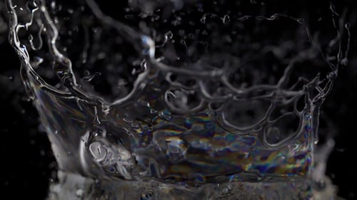 High-Speed Water Splash Crown on Black Background