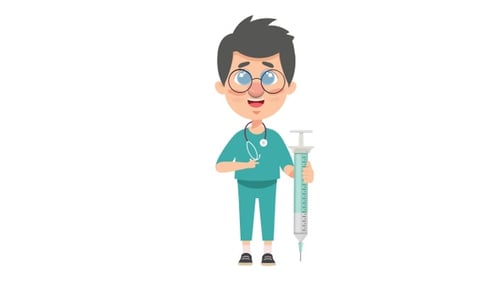 Animated Doctor Holding Syringe Flat Design Medical Character