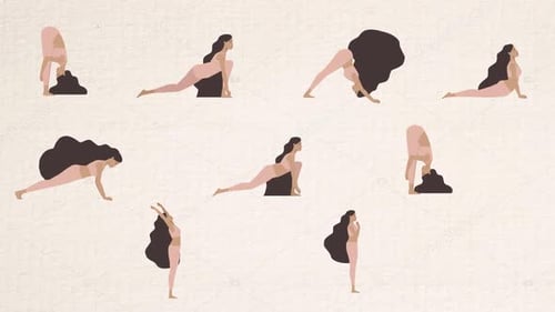Animated Flat Design Women Practicing Yoga Poses
