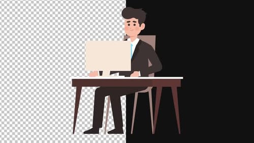 Flat Design Businessman Working on Computer Animation