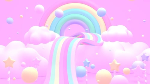 Dreamy Pastel Rainbow and Floating Orbs 3D Animation