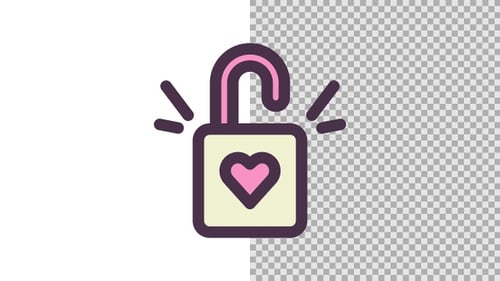 Animated Flat Design Padlock Icon with Heart