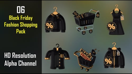 Animated 3D Black Friday Fashion Shopping Icons Pack