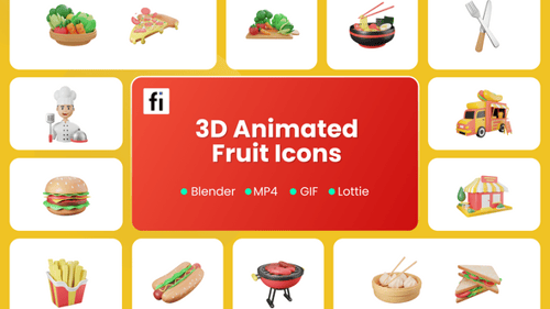 Íconos de comida animados en 3D