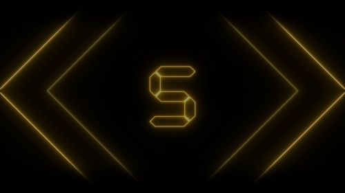 5 Second Countdown Neon Glowing Yellow Numbers