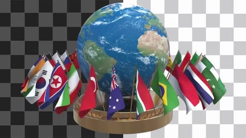 International Flags Circle Globe Rotating Animation