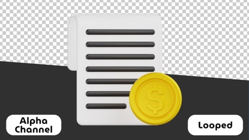 3D Animated Paper Document with Spinning Coin for Financial Concepts