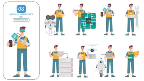 Animated Artificial Intelligence and Technology Character Illustrations