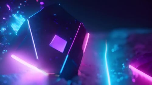 Dynamic Glowing Neon Particles and Geometric Shapes Abstract Background