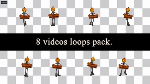 Animated 3D Pumpkin Character Holding Happy Halloween Sign