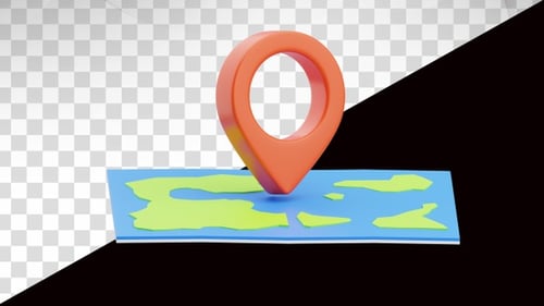 3d animation of Red location pin on world map