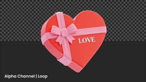 3D Animated Love Heart Gift Box with Pink Ribbon Reveal