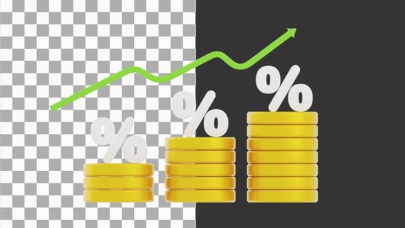 3D Animation of Increasing interest rates with stacked coins concept ...