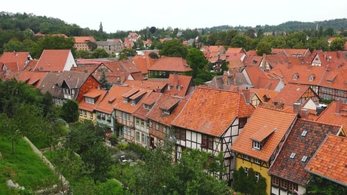 German traditional architecture half-timbered houses. medieval streets of an old German small town.