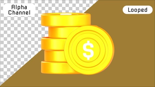 3D Gold Coin Stack Dollar Animation | Alpha Channel