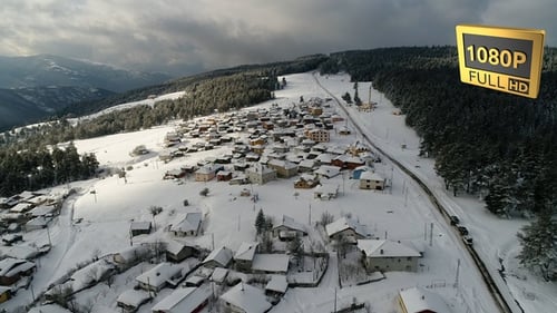 A snowy village on a mountain peak in Turkey