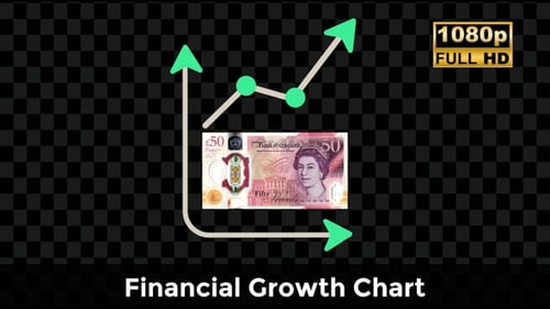 Flat Design Financial Line Graph Animation with UK Pound