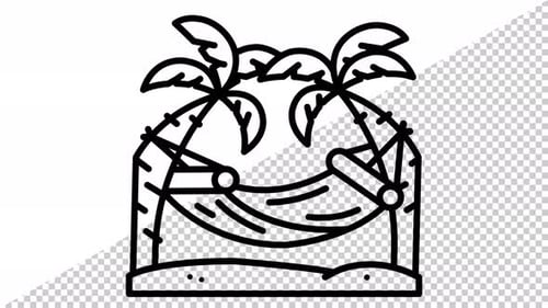 Animated Hammock Line Icon Between Palm Trees