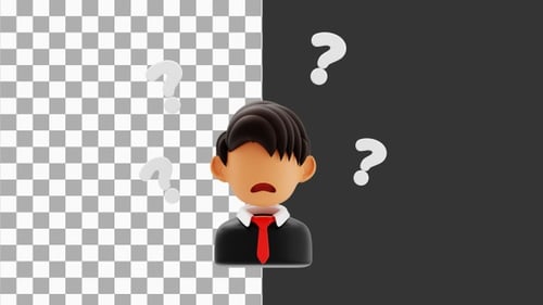 3D-Animation des Fragezeichens mit dem Fragezeichen auf dem Kopf | Alpha Channel