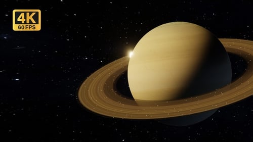 Animated Space Scene with Rotating Ringed Planet