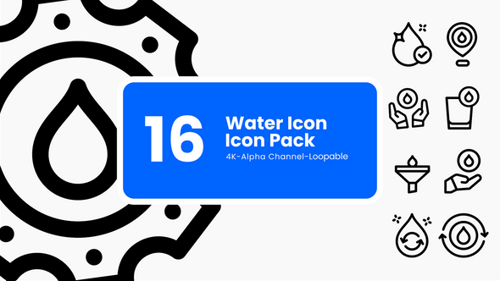 Animated Minimalist Water Icons Pack with Alpha Channel