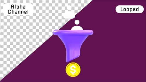 3D Sales Funnel Lead Conversion and Profit Animation | Alpha Channel