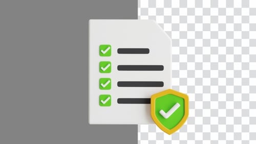 Animación 3D de una lista de verificación protegida con una lista que contiene papel | Alpha Channel