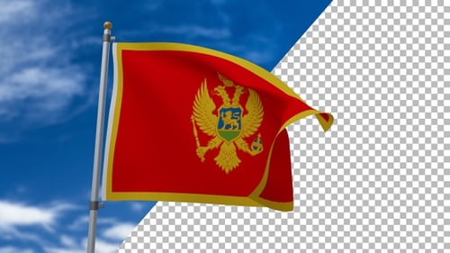 Waving Flag of Montenegro Against Blue Sky