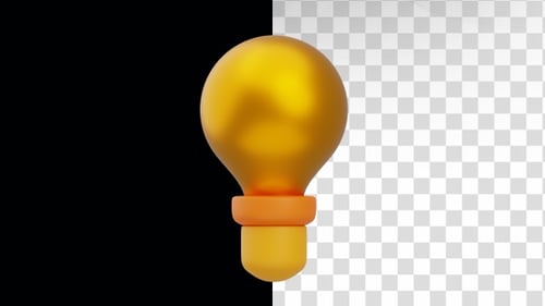 3D-Animation der Idee, eine goldene Glühbirne zu glühen