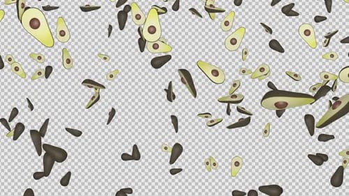 Falling 3D Cartoon Avocados on Alpha Channel, Loop
