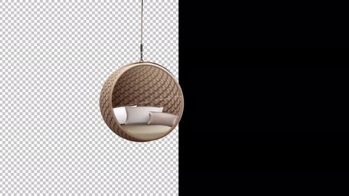 3D Animated Wicker Hanging Chair Gently Swaying With Alpha
