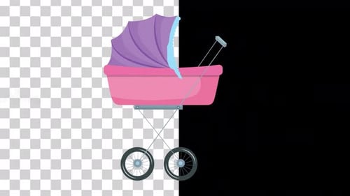 Pink Baby Stroller Flat Design Animation