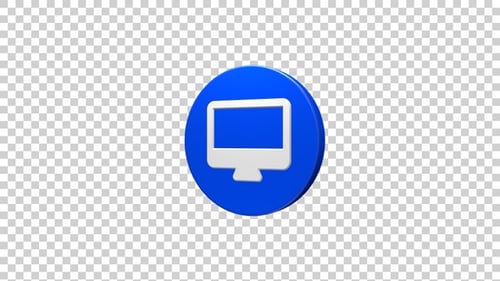 Animated 3D Computer Monitor Icon Rotation on Alpha Channel