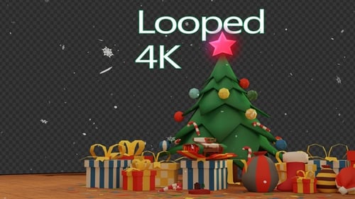 Animated Christmas Tree with Presents and Falling Snow