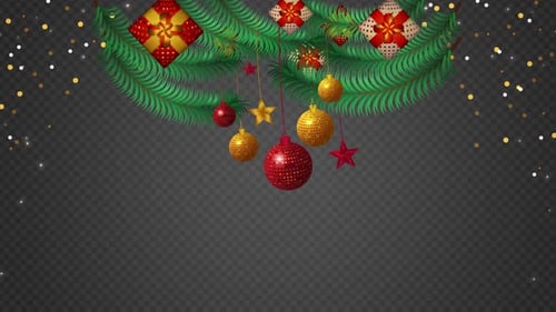 Animated Christmas Garland with Gold and Red Ornaments