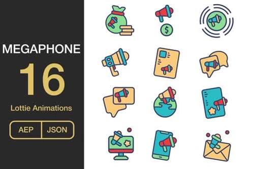 Animated Megaphone Marketing Icons for Digital Communication