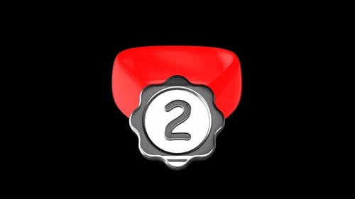 Animated 3D Silver Second Place Medal with Red Ribbon